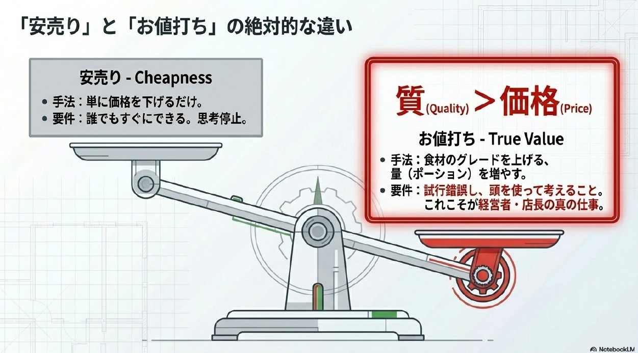安売りとお値打ちを比較したイラスト